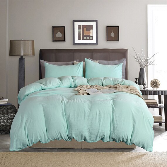 Minimalist Duvet Cover Mint Green Duvet Cover Set Pure Light Etsy