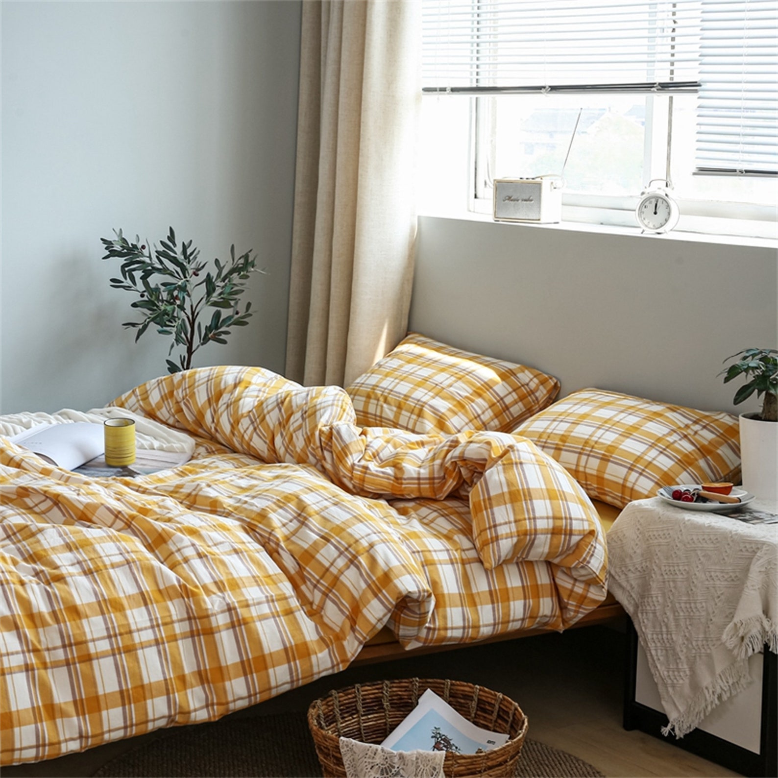 Mango Yellow Gingham Bedding Sets Soft Washed Cotton Cozy Etsy