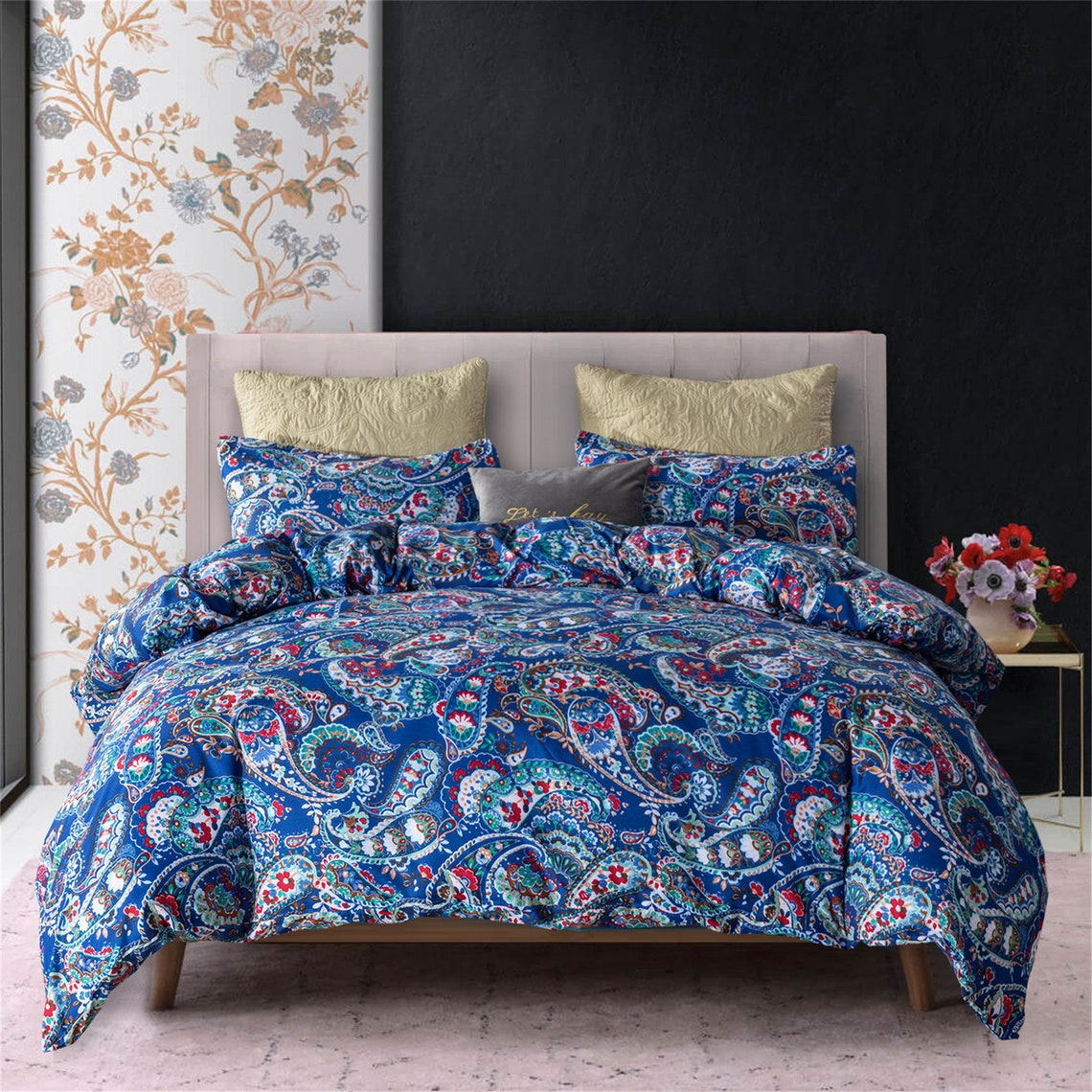 Blue Boho Duvet Cover with Pillow Shams Paisley Comforter Etsy