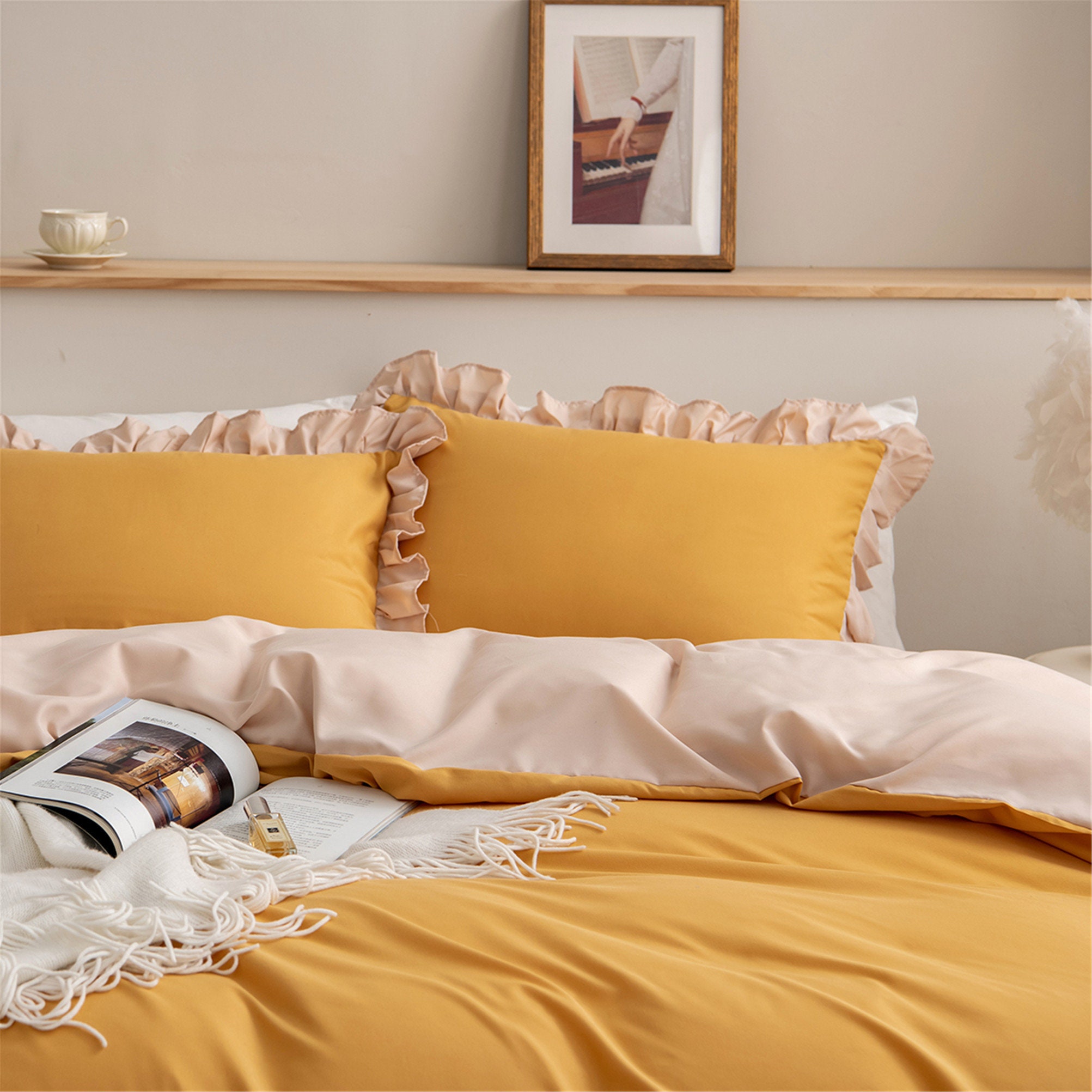 Mustard Yellow Elegant Duvet Cover Set with Pillow Cases Etsy