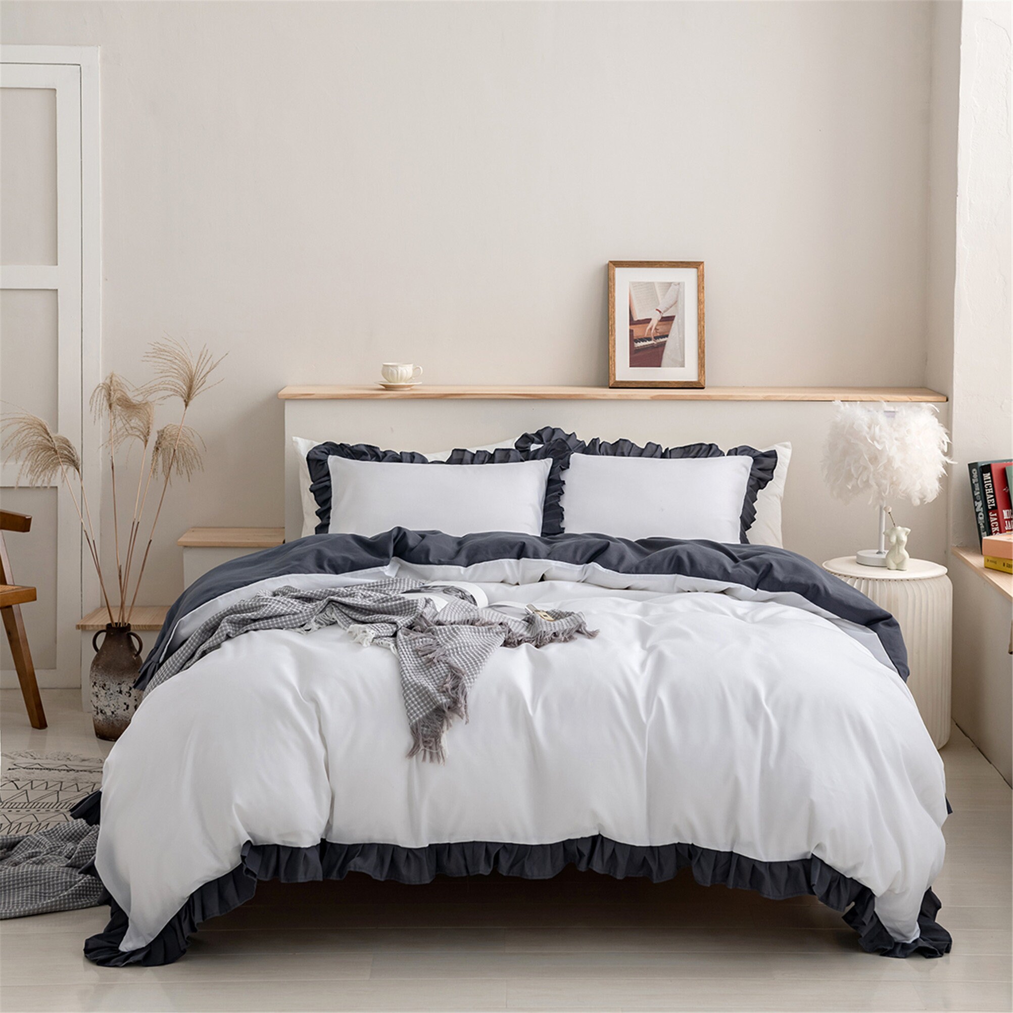New Duvet Cover With Pillow Cases White Gray Color Matching Etsy UK