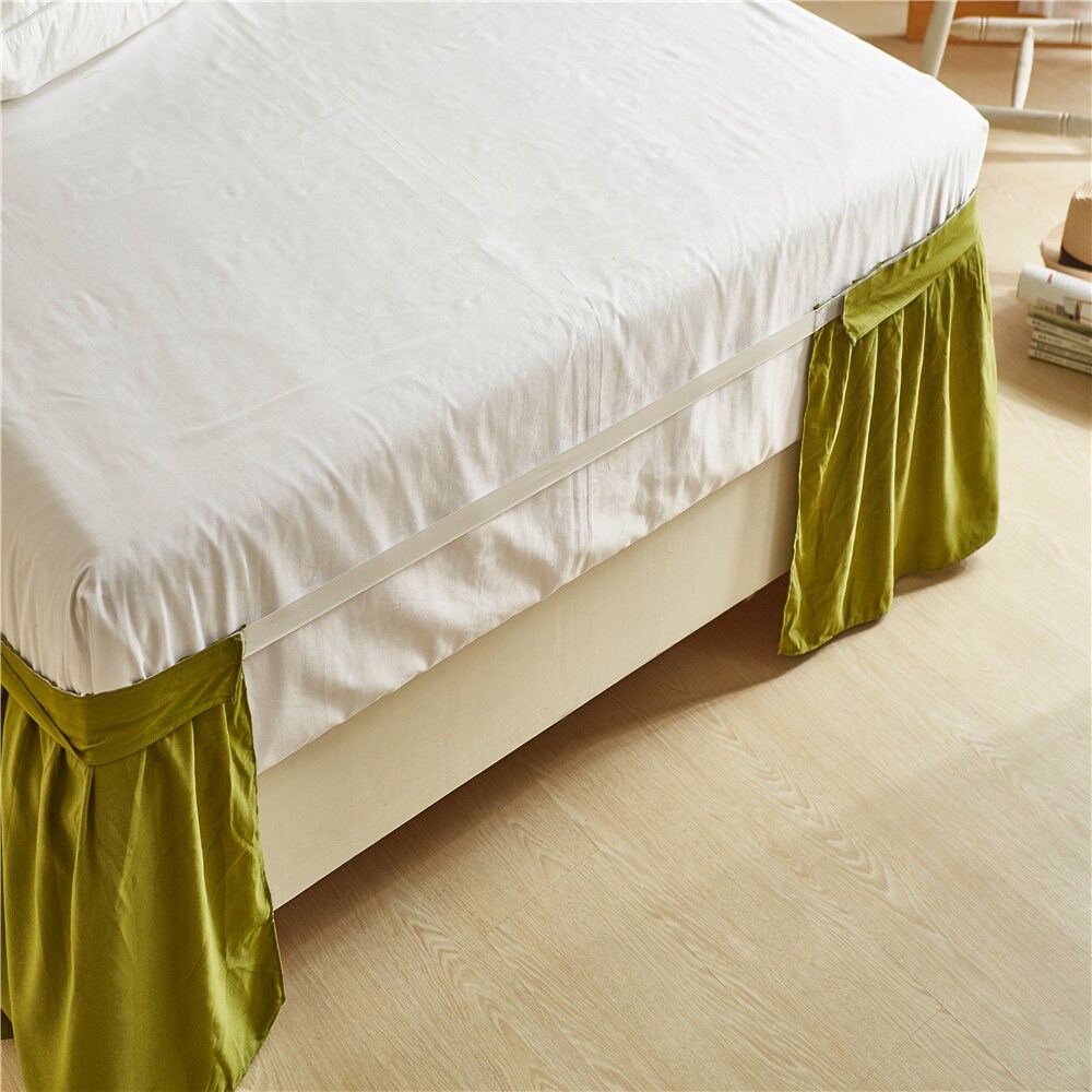Olive Green Bed Skirt Shabby Chic Bedding Natural Colors Etsy