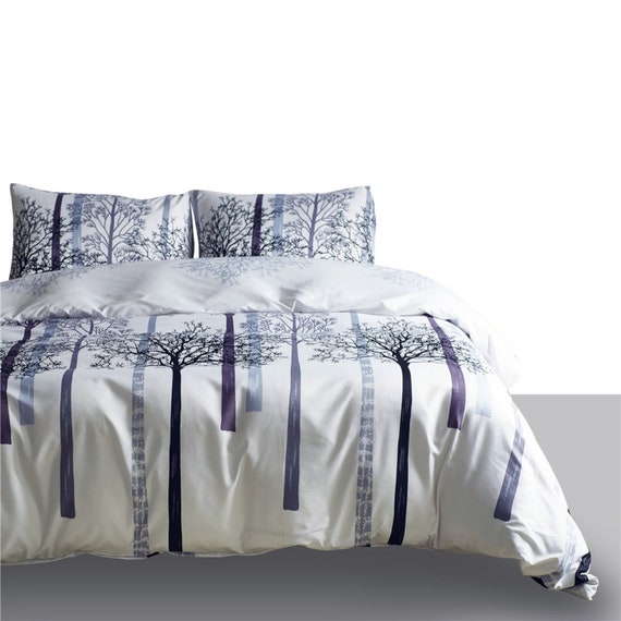 Forest Pattern Printing Microfiber Duvet Cover Natural Etsy