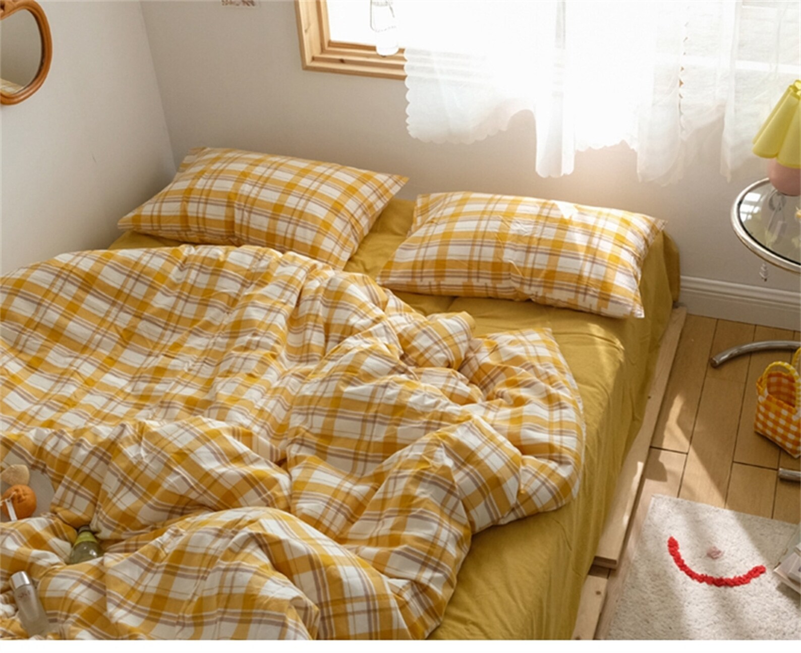 Mango Yellow Gingham Bedding Sets Soft Washed Cotton Cozy Etsy