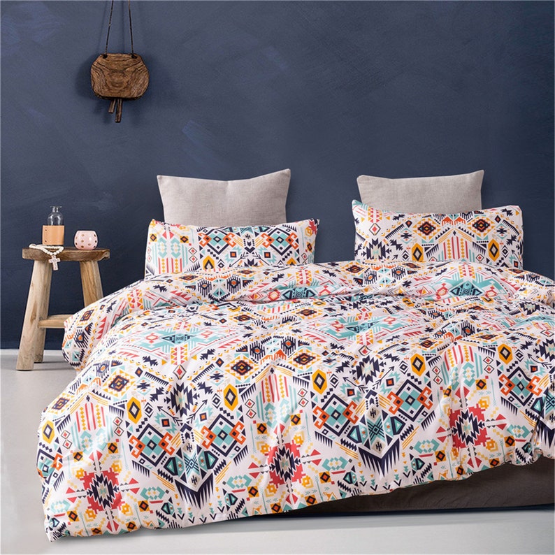Indian Boho Duvet Cover With Pillow Shams Unique Geometric Etsy