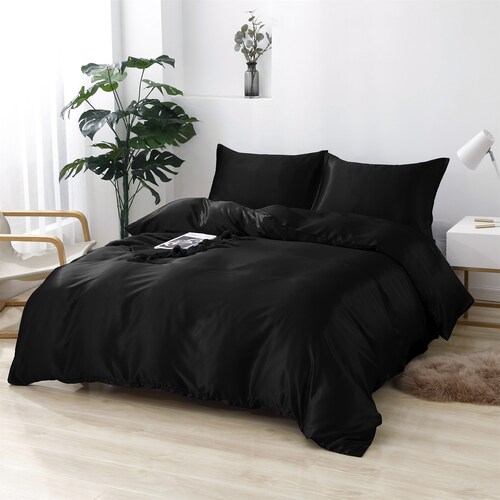 Black Silky Summer Duvet Cover Set Flat 