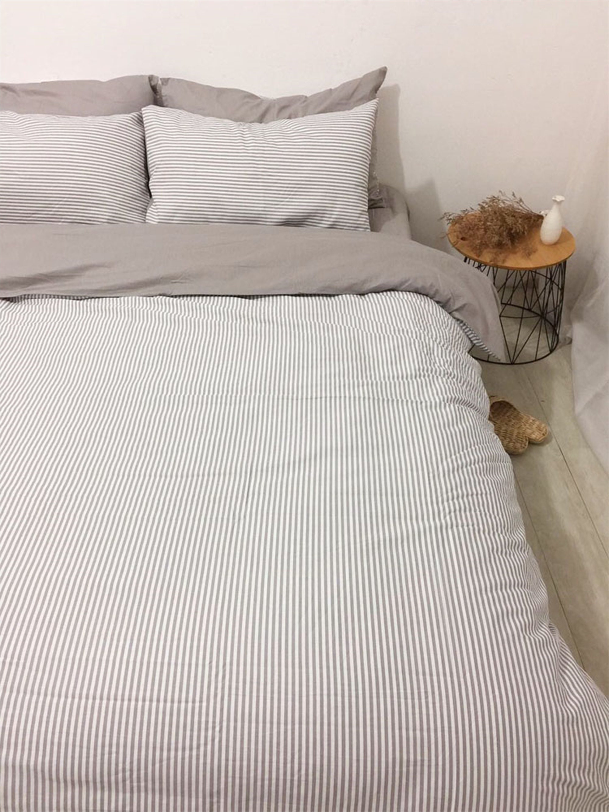 Pinstripe Duvet Cover Gray Striped Duvet Covers Nature 100 Etsy