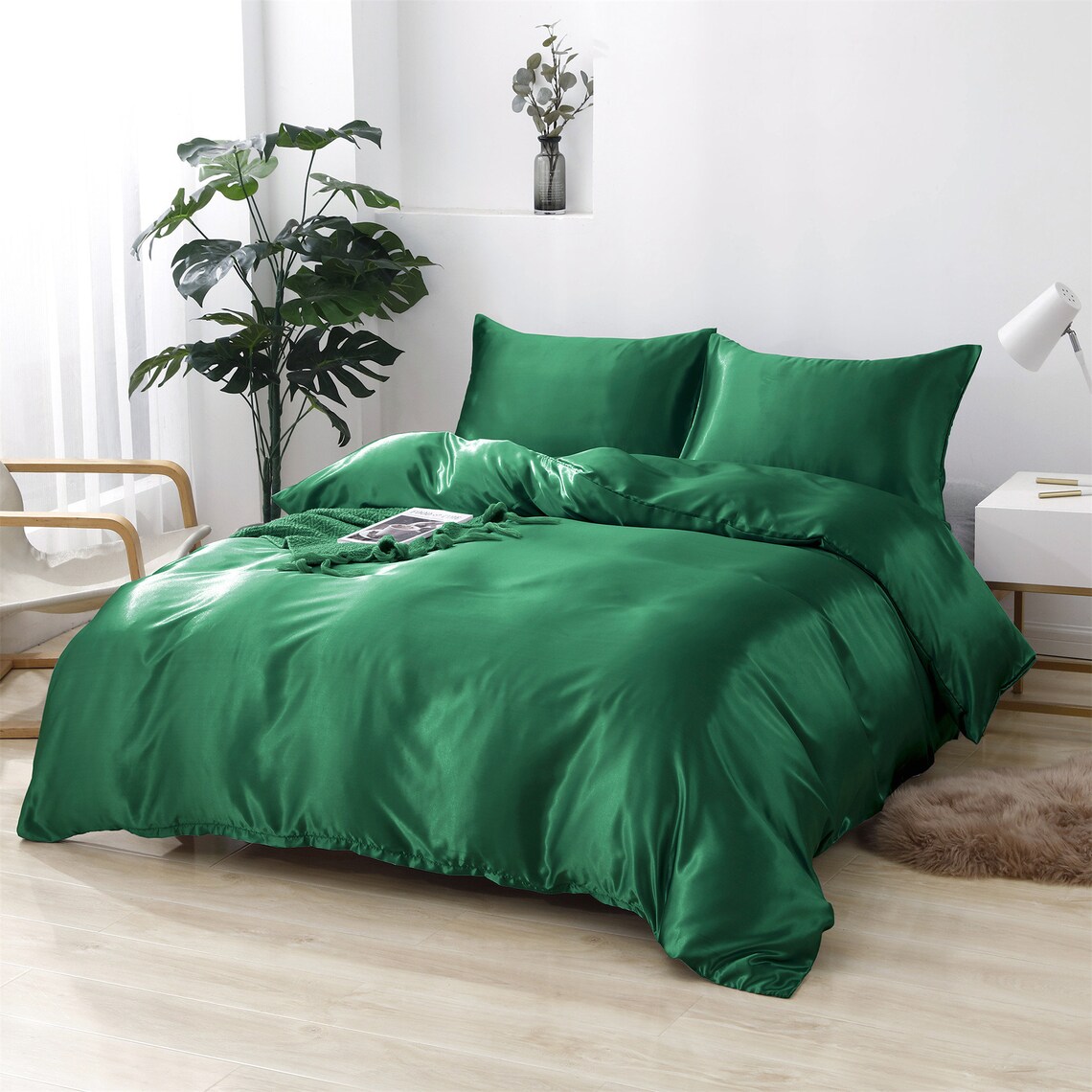 Emerald Green Silky Summer Bedding Sets Duvet Cover Set Flat - Etsy