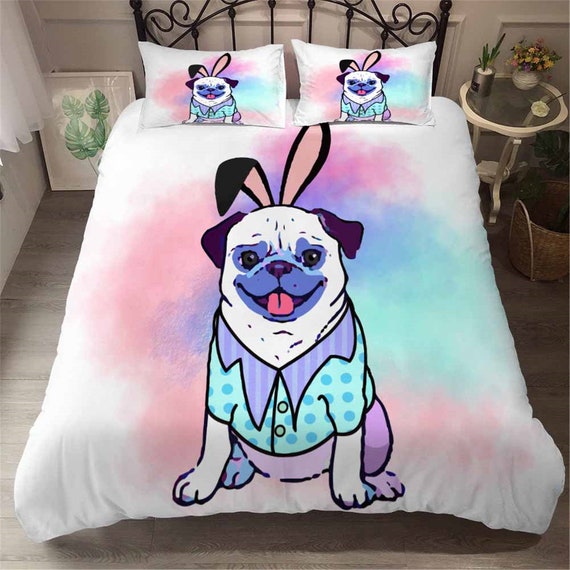 Rabbit Ears Pug Girls Bedding Duvet Cover Animal Bedding Funny Etsy