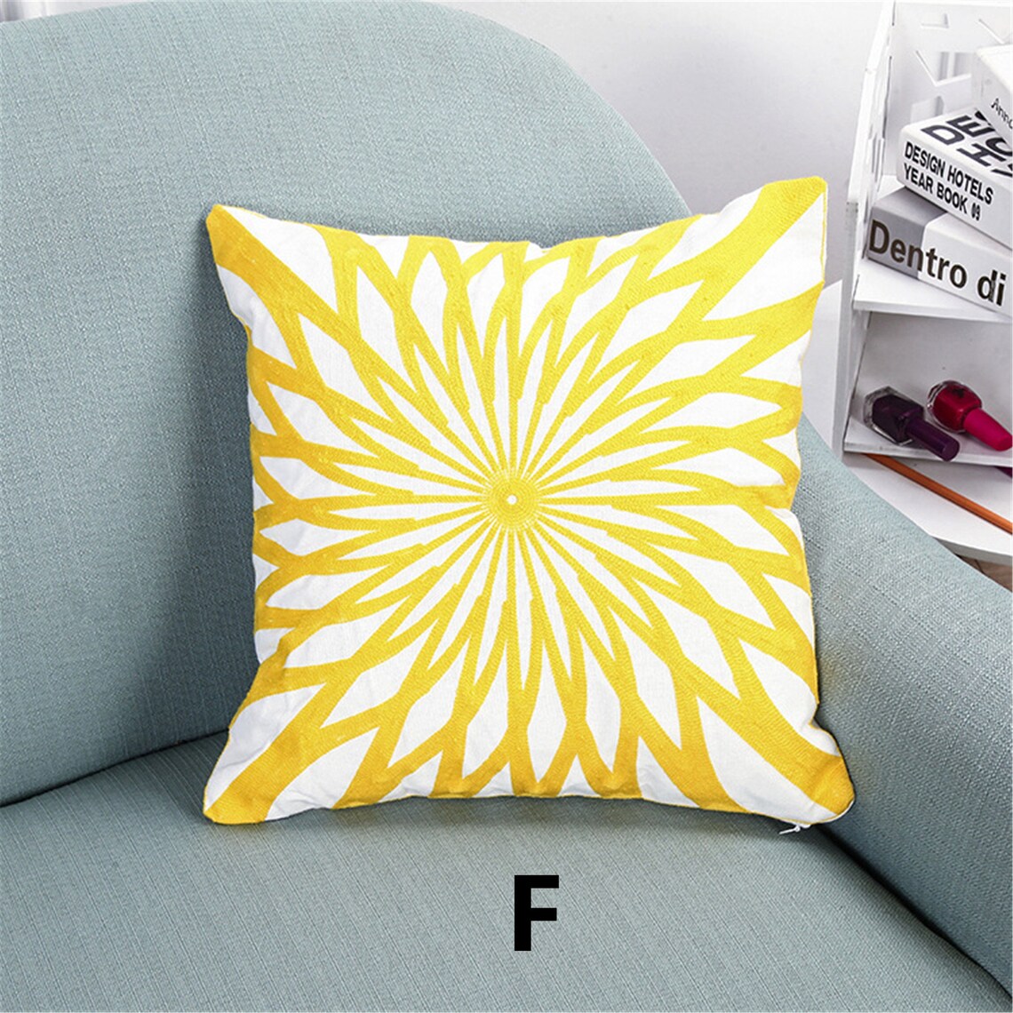 Bright Yellow Embroidery Throw Pillow Cover Indian Pillow Etsy