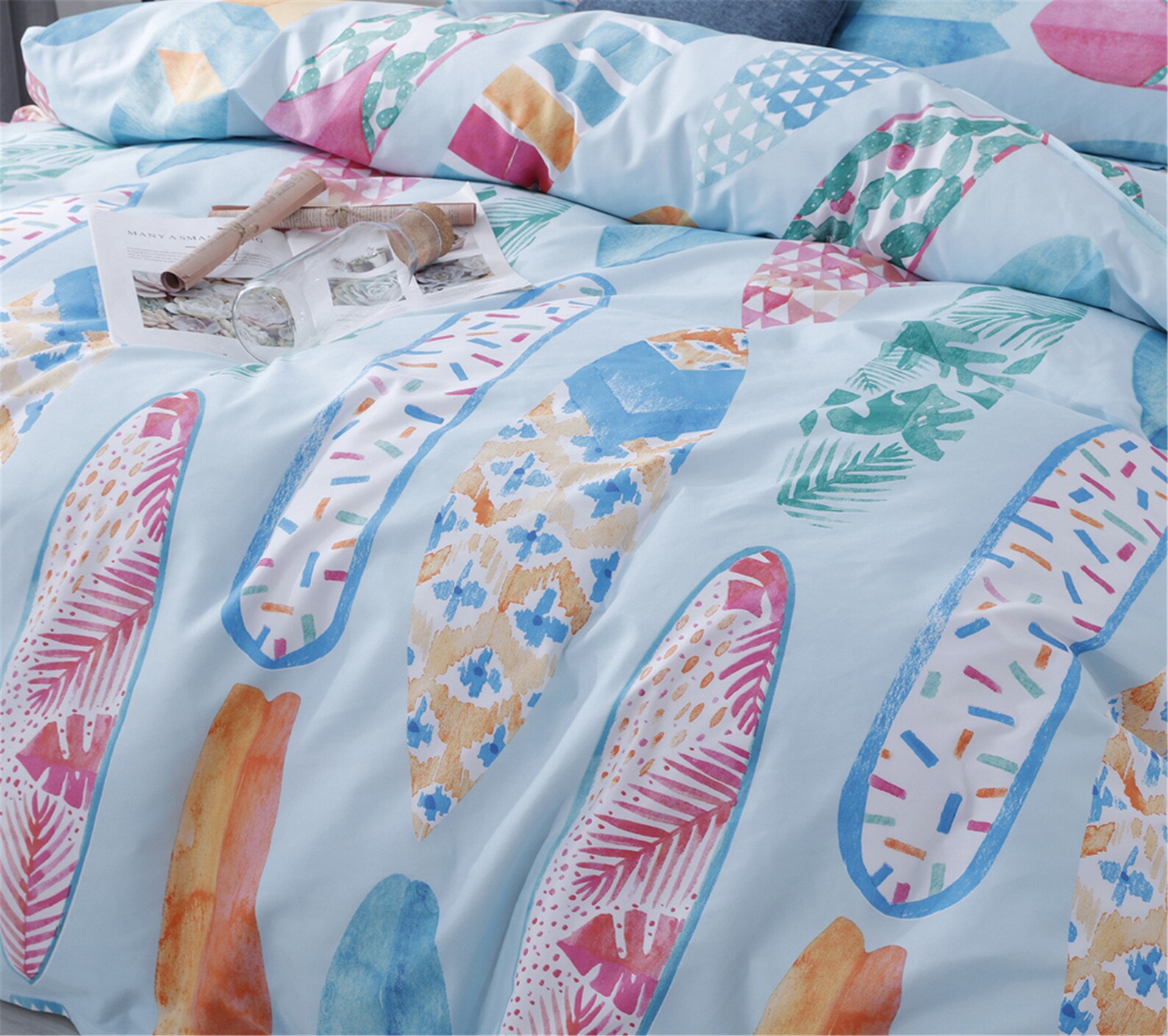 Cute Surfboard Pattern Duvet Cover Set Blue Quilt Cover Kids Etsy