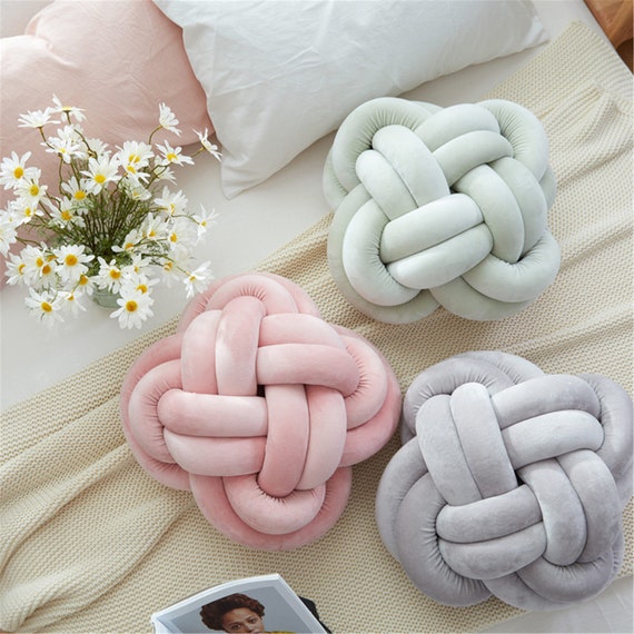 Knot Cushion Ball Chunky Pillow Handmade Soft Cotton Knotted Throw Home Decor 