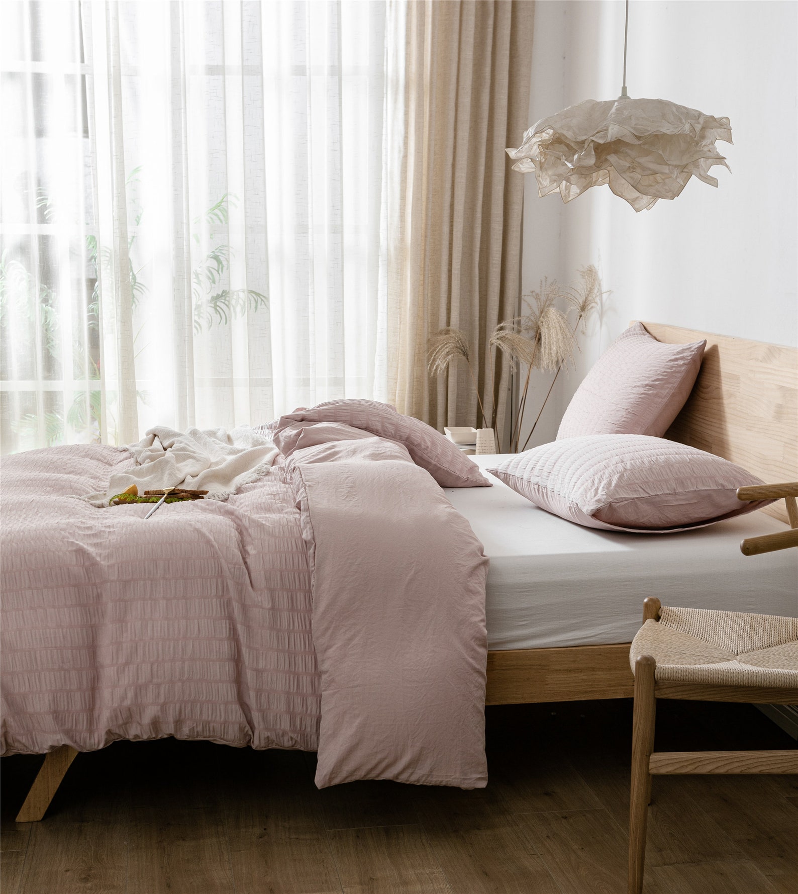 Dusty Pink Bedding Sets Seersucker Duvet Cover Set Pleated Etsy