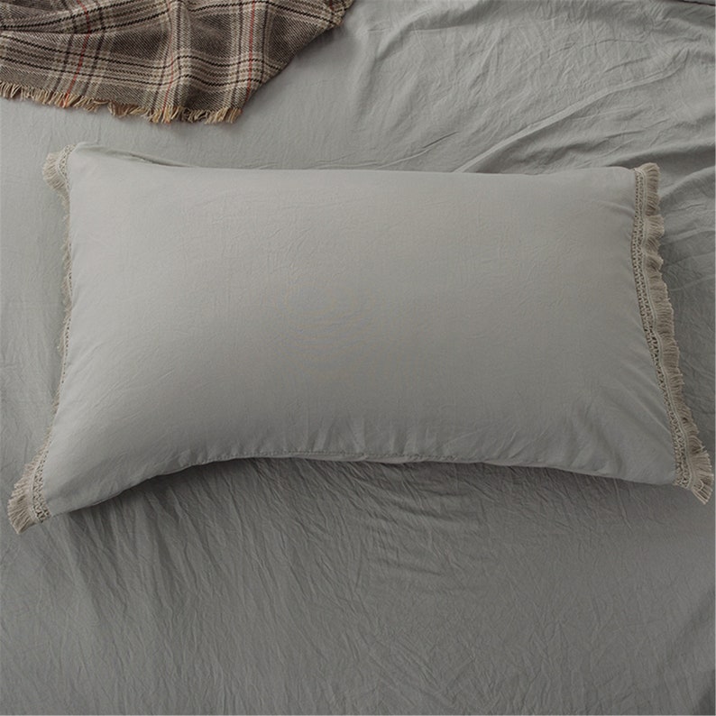 Fringed Edge Comforter Cover Set Gray Duvet Cover Set Tassels Etsy