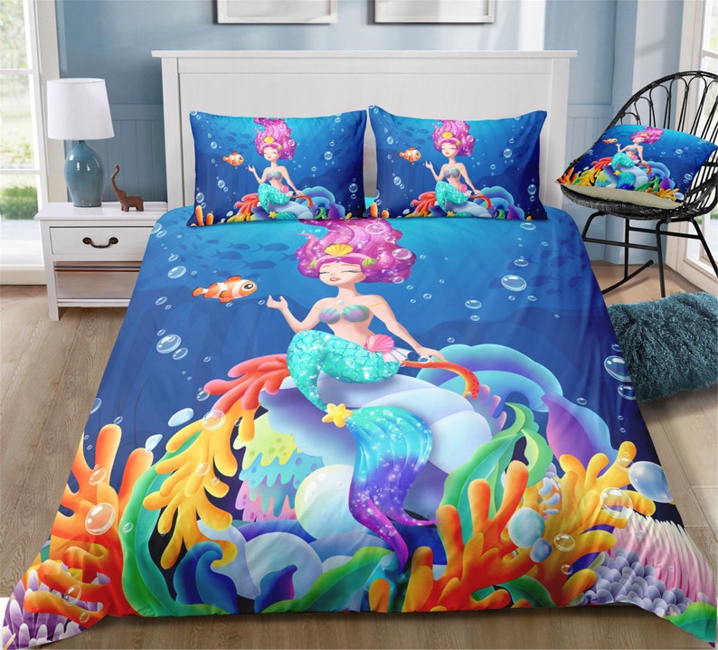 Fantasy Mermaid Duvet Cover Set Mermaid Quilt Comforter Cover Etsy