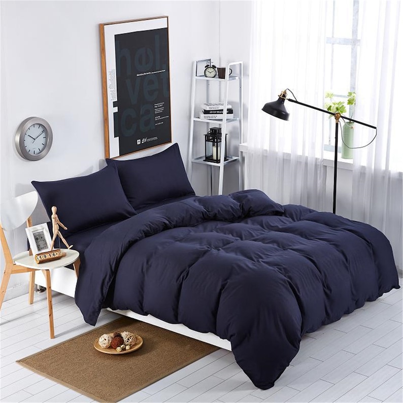 Navy Blue Duvet Cover Set Solid Color Duvet Cover Navy Sheet Etsy