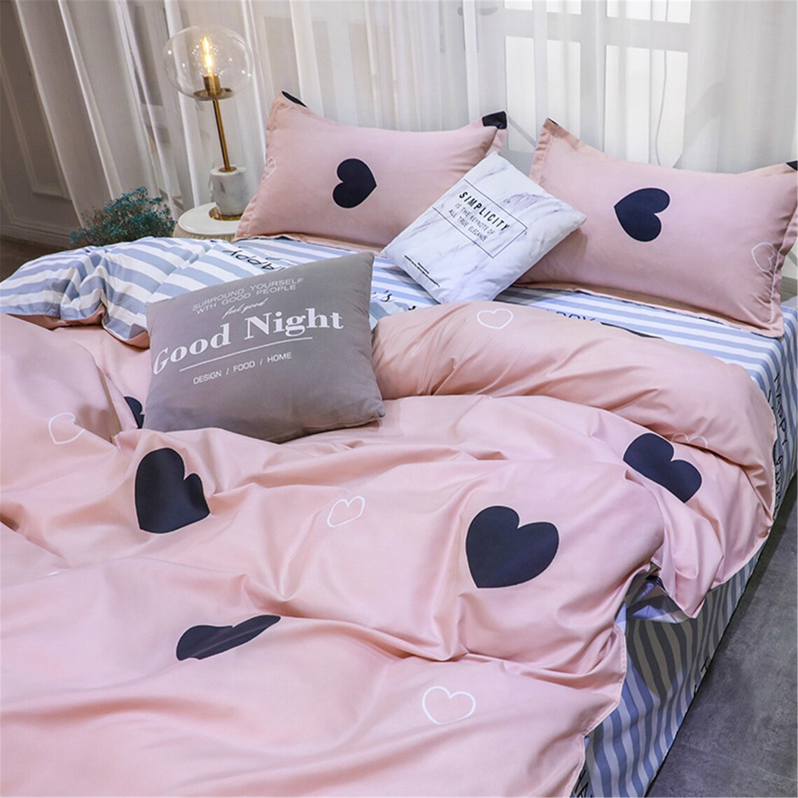 Love Heart Pink Duvet Cover Set Soft Summer Bedding Sets Cute Etsy