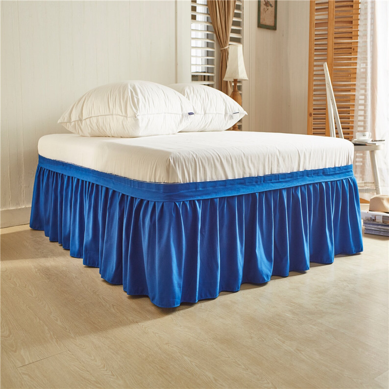 Royal Blue Bed skirt Shabby Chic Bedding Natural Colors Etsy