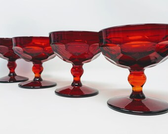 Red Glass Sherbet Cup Set Sherbet Tumblers Sherbert Glass Red Glass Luminarc Cavalier Vintage Red Glass Retro Glass Red Glass