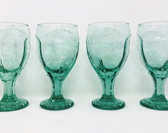 Set of Four Retro Vintage Green Libbey Chivalry Goblets/1980’s