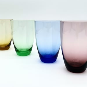 Set of Four Retro Vintage Mid Century Multicolored Handblown Glasses