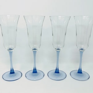 Set of Four Vintage Cristal D’Arques-Durand Azur Fluted Champagne Glasses