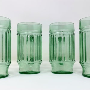 Set of Four Retro Vintage Anchor Hocking Light Green Line Lite Glass Mugs/Barware