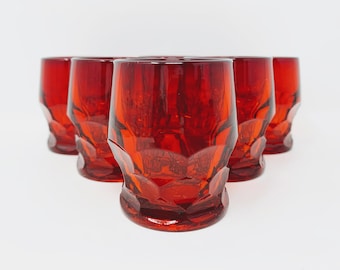 Set of Eight Retro Vintage Viking Ruby Whiskey Glasses/Barware/Shot Glasses/Mid Century