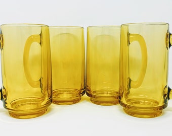 Four Retro Vintage Mid Century Golden Harvest/Amber Beer Mugs/Barware