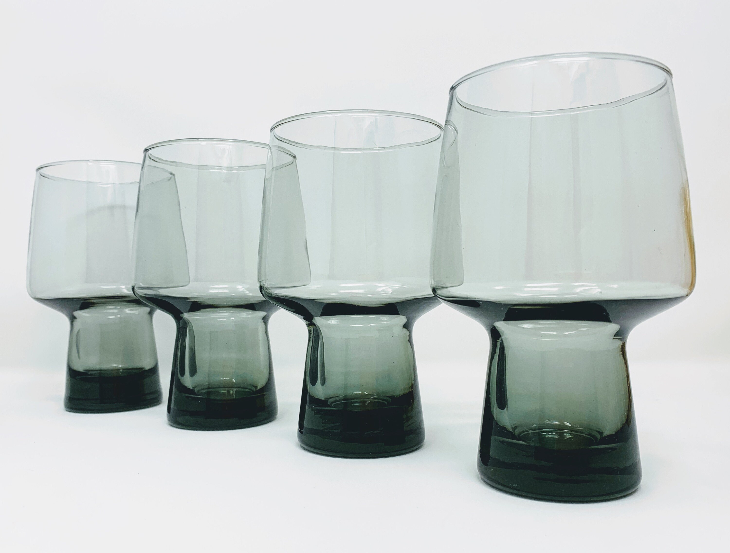 Late 20th Century Smoked Heavy Bottom Drinking Glasses - Set of 8