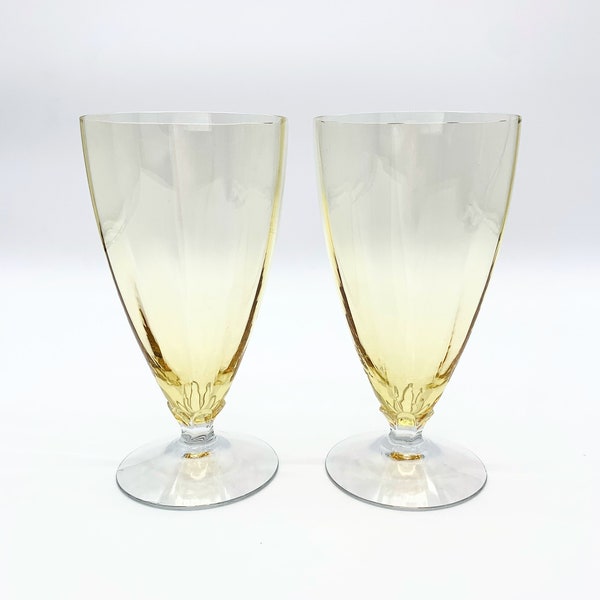 Pair of Two Vintage Fostoria Topaz Iced Tea Glasses/Depression Glass/1930’s