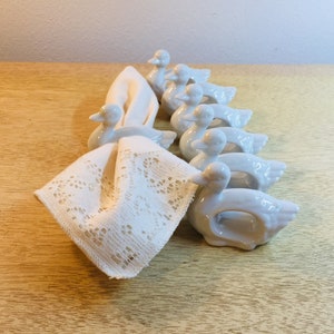 Vintage White Porcelain Duck Napkin Holders, Set of 7, Made in Japan, Vintage Napkin Rings