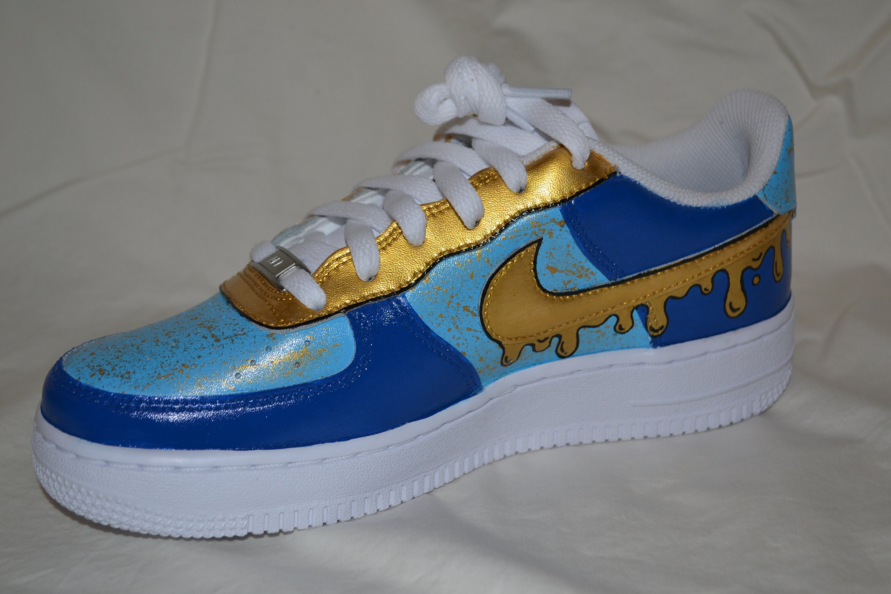 Blue and Gold Drip Air Force 1 Etsy