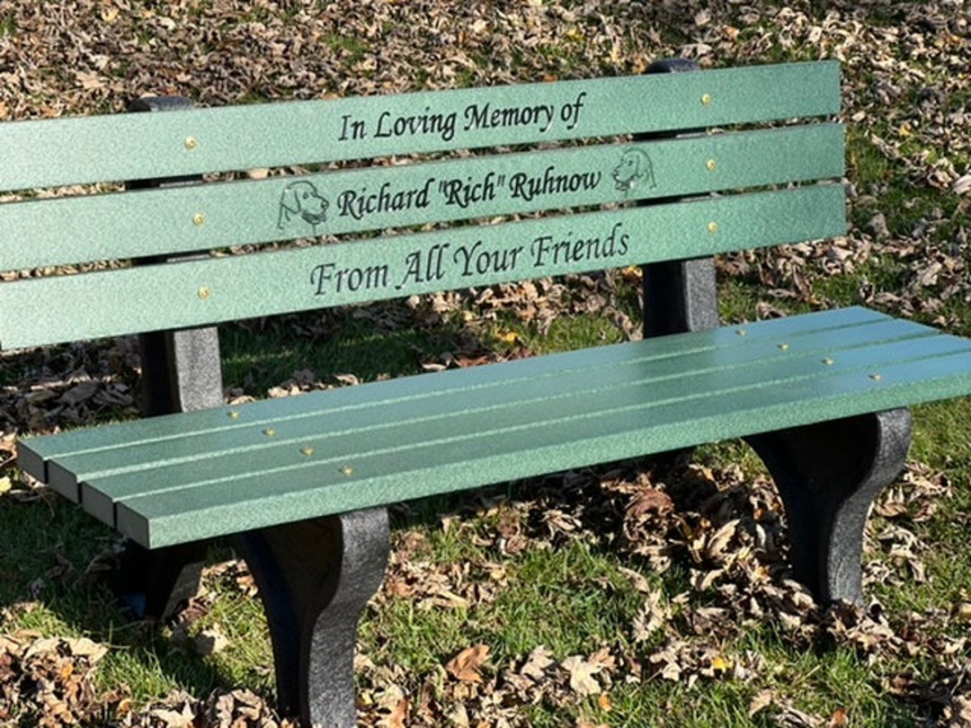 Pet Memorial Bench With Colored Epoxy Fill Recycled Plastic No Maintenance Will Last a Lifetime