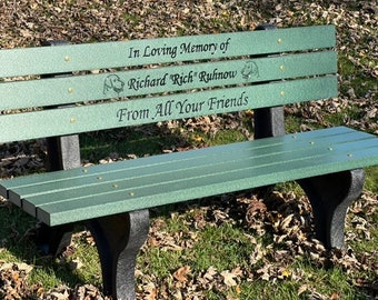 Pet Memorial Bench ~ With Colored Epoxy Fill ~ Recycled Plastic ~ No Maintenance ~ Will Last a Lifetime