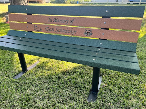 Pet Memorial Bench ~ With Colored Epoxy Fill ~ Recycled Plastic ~ No Maintenance ~ Will Last a Lifetime