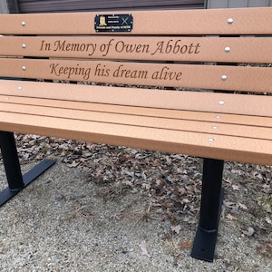 Memorial Park Bench  (Personalized) Made from recycled plastic boards-Solid Steel Frames (Powdercoated)   Many colors available