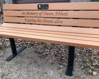 Memorial Park Bench  (Personalized) Made from recycled plastic boards-Solid Steel Frames (Powdercoated)   Many colors available