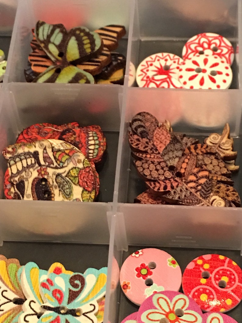unique 65+ Button box loaded with over 65+ buttons flower,feather,butterfly different