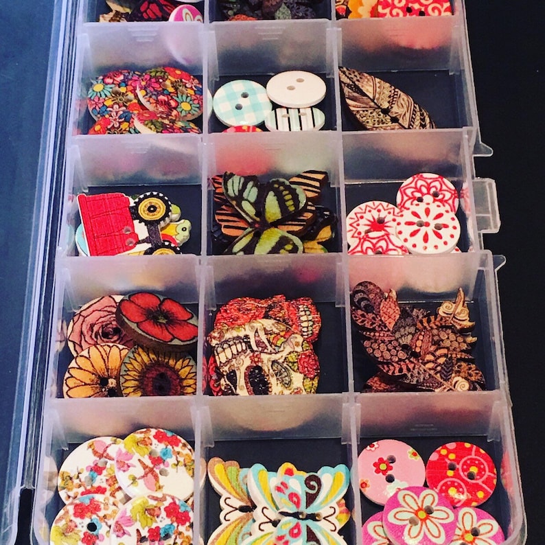 unique 65+ Button box loaded with over 65+ buttons flower,feather,butterfly different