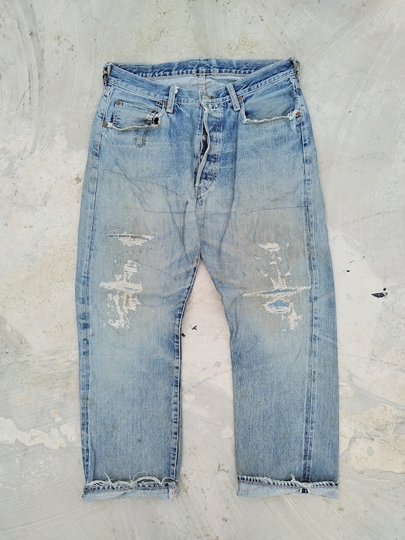 W32 DENIME XX Leather Patch Selvedge Distressed J… - image 1