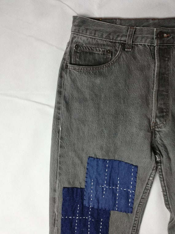 W31 Reworked 80s Vintage Levis 501 with Sashiko P… - image 2