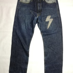 W36 Reworked Stussy Rough and Rugged Jeans with Sashiko Patchwork