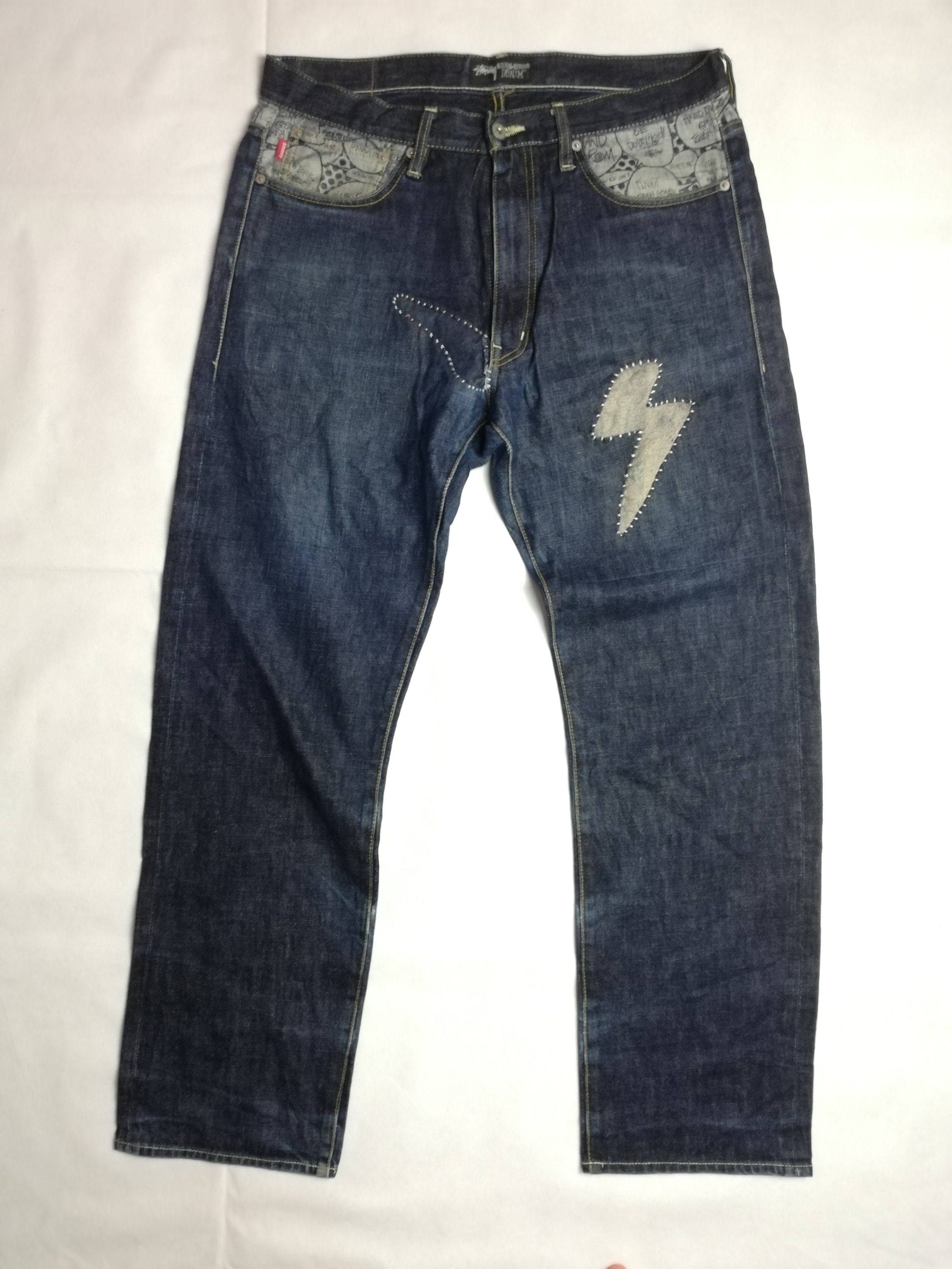 W36 Reworked Stussy Rough and Rugged Jeans With Sashiko W36 Reworked Stussy Rough and Rugged Jeans With Sashiko