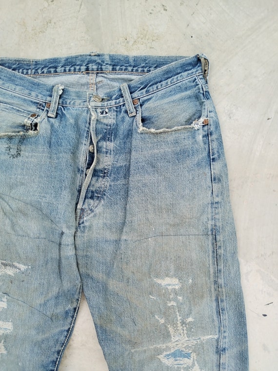 W32 DENIME XX Leather Patch Selvedge Distressed J… - image 3