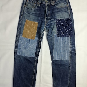 W32 Reworked Sugarcane Selvedge Denim with Sashiko Patchwork