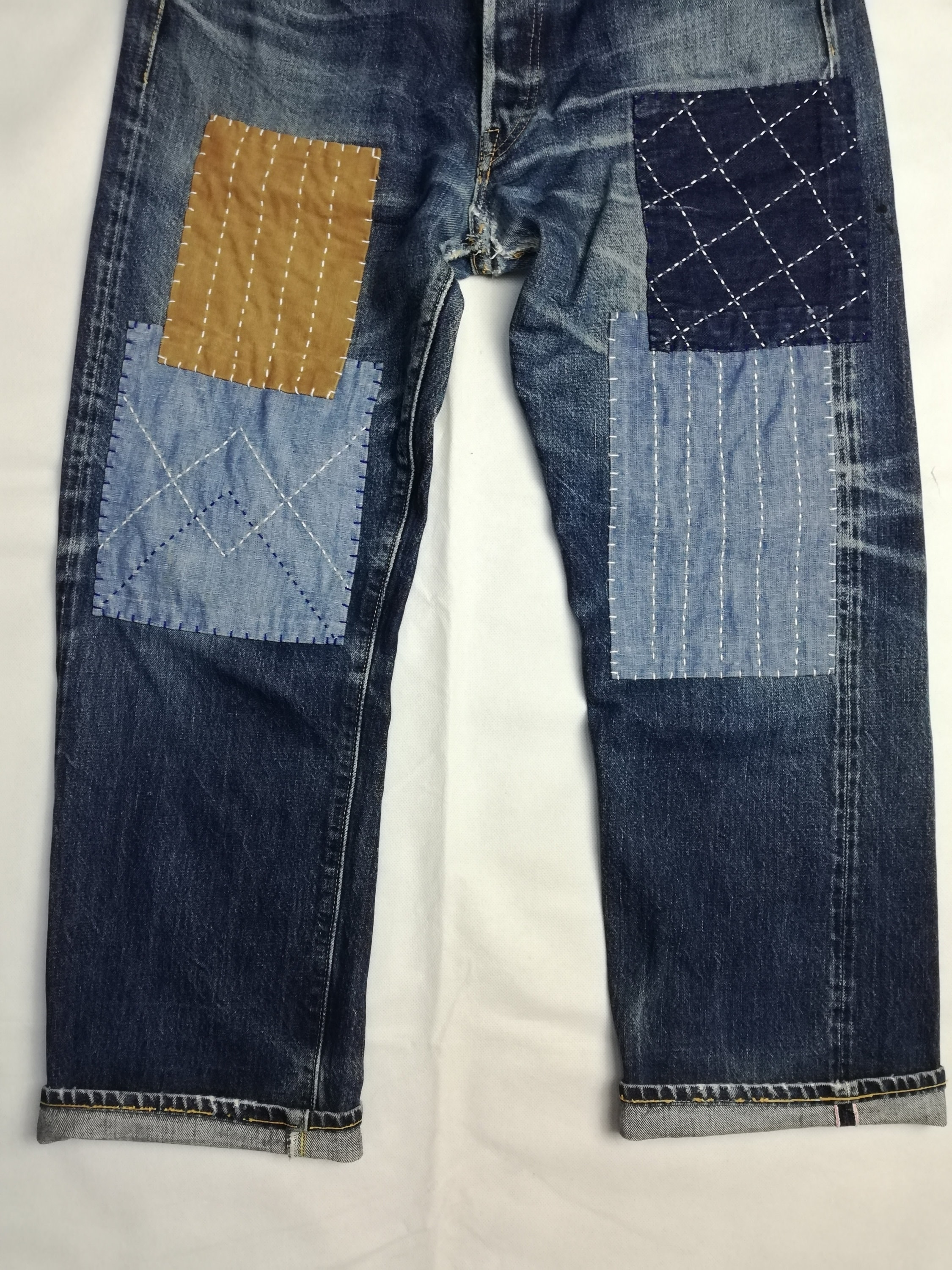 W32 Reworked Sugarcane Selvedge Denim With Sashiko Patchwork