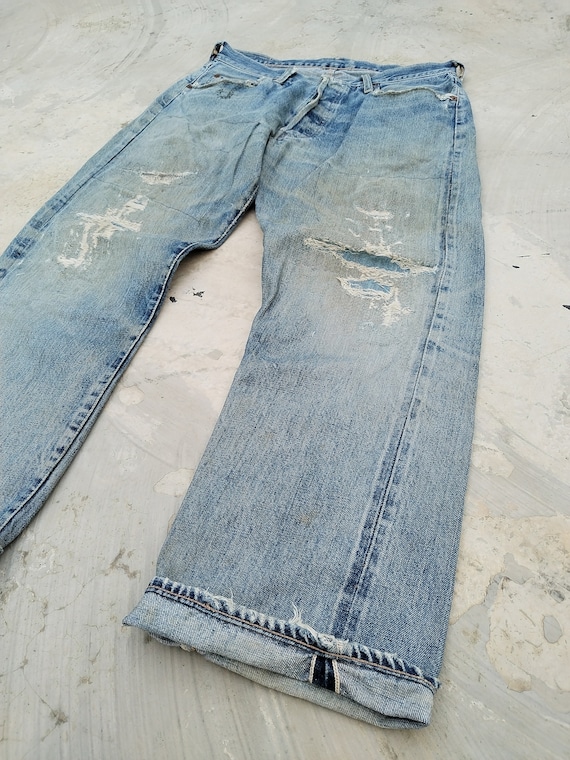 W32 DENIME XX Leather Patch Selvedge Distressed J… - image 4