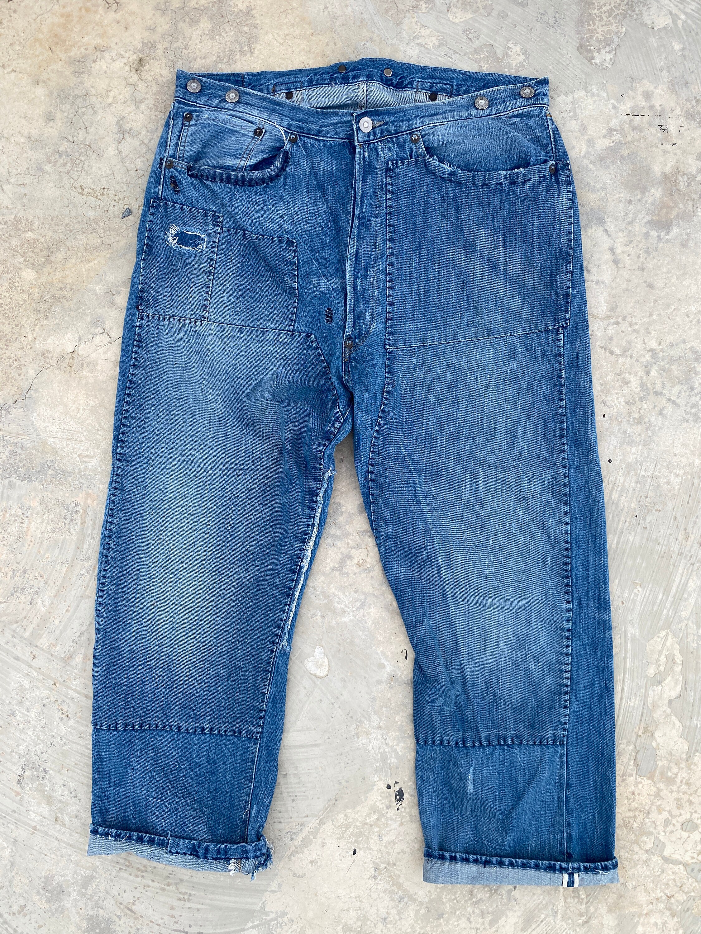 W34 Levis 501XX 1890 Single Pocket Patchwork Selvedge Waist Overall Jeans