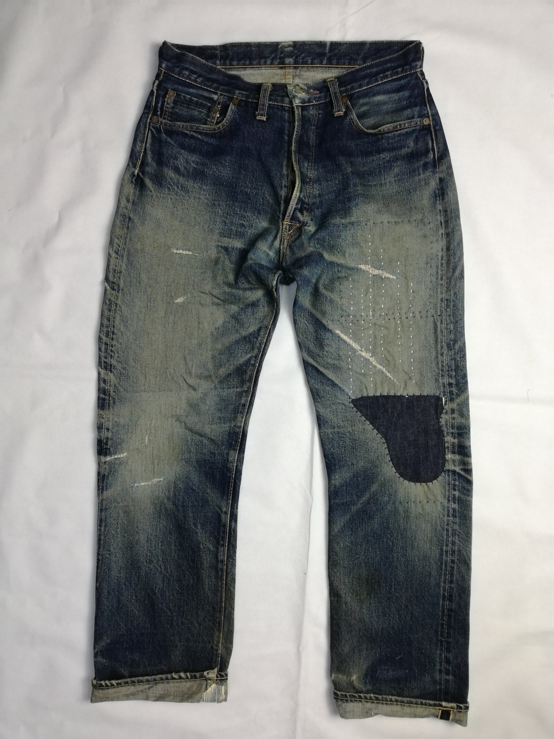 W31 Reworked DENIME Lot436 Leather Patch Selvedge XX Jeans With ...